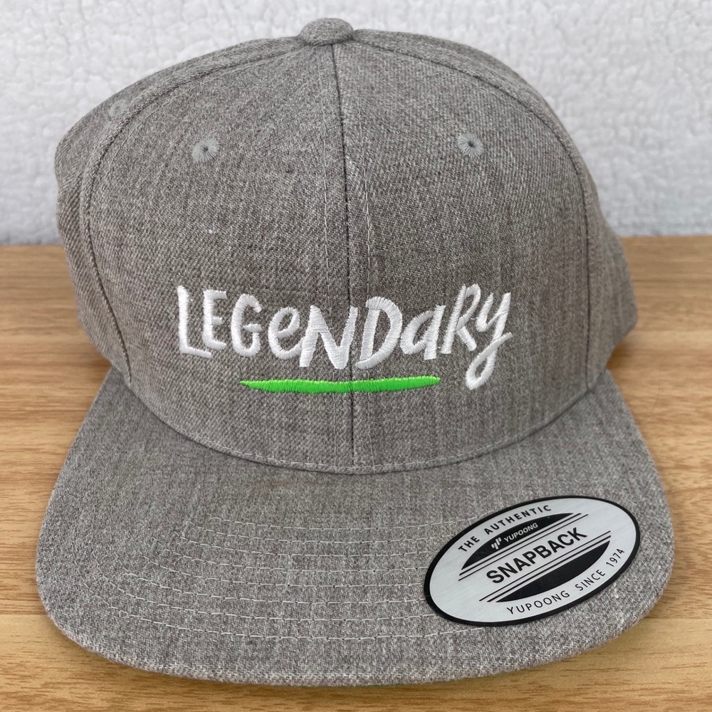 Yupoong Snapback Hat Legendary Embroidered Gray Green Flat Brim Adjustable‎